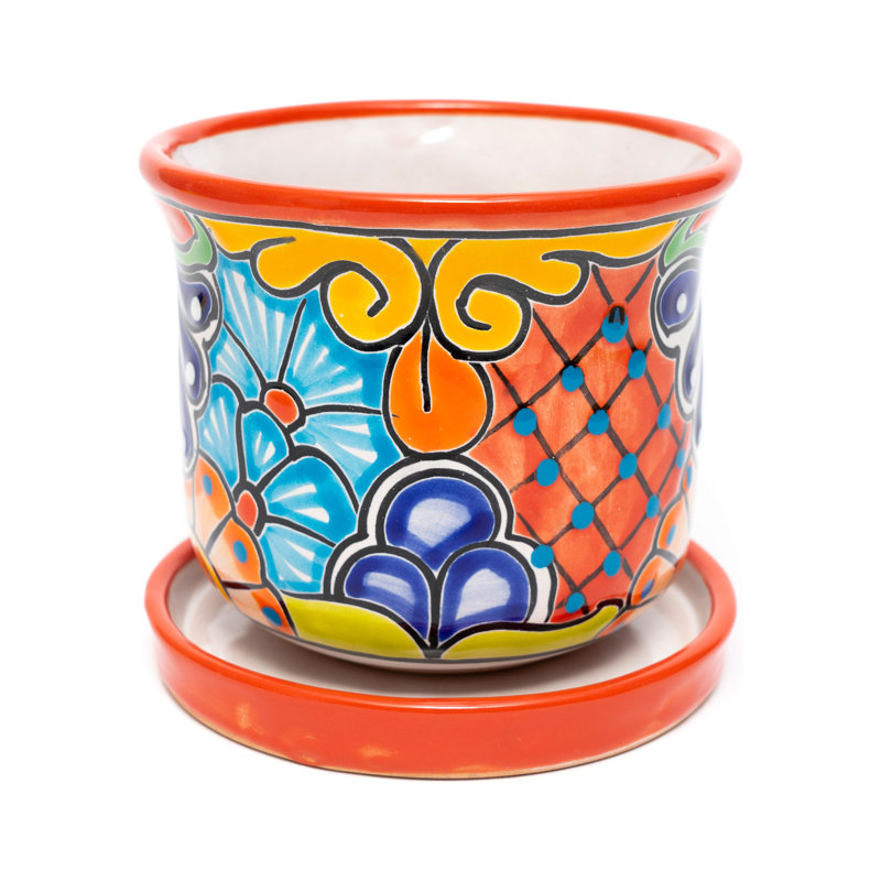 Bungalow Rose Mexican Talavera Pottery Ceramic Small Circular Flower